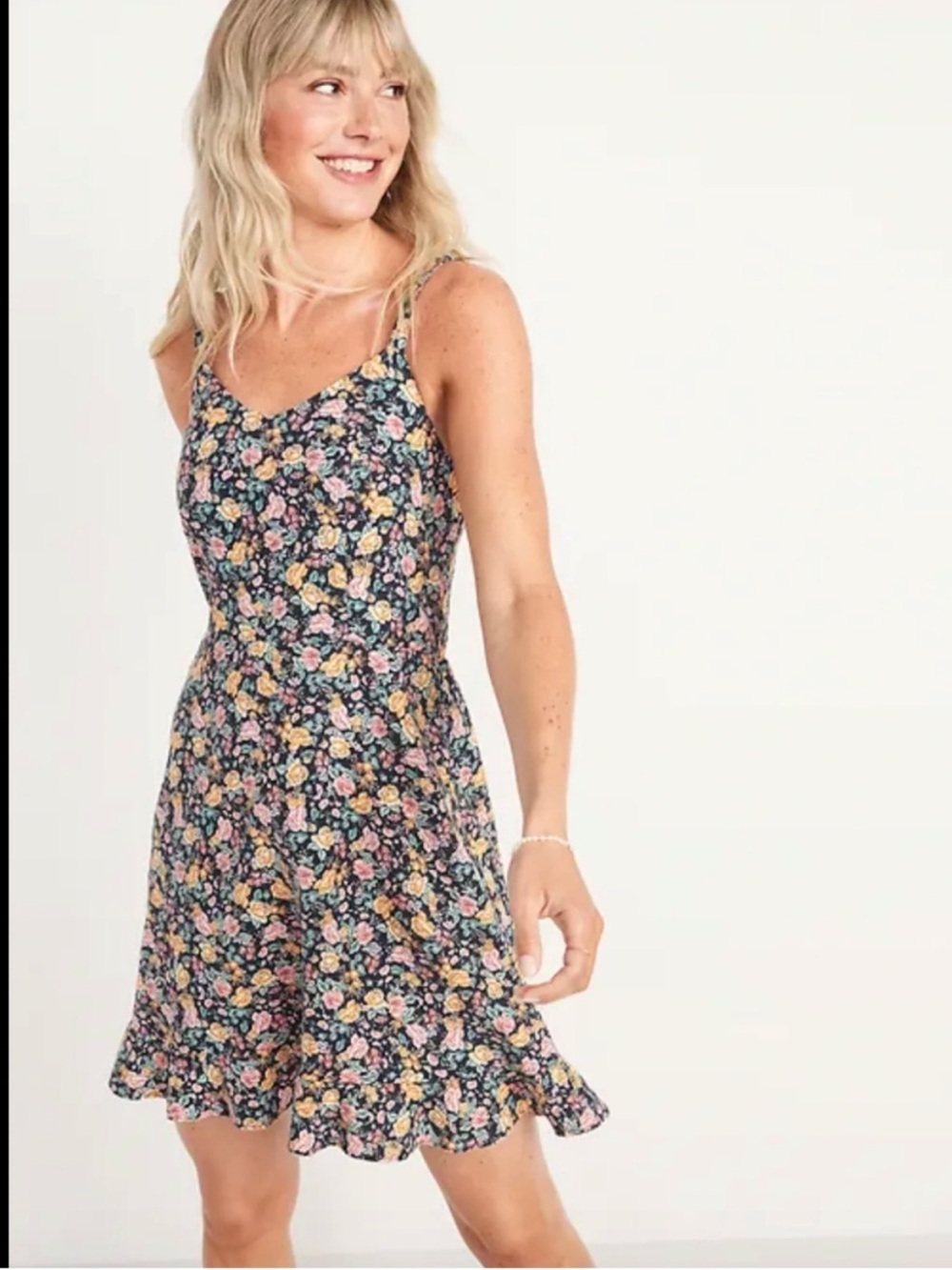 Old Navy Floral Summer Cami Sleeveless Linen Blend Ruffle Hem Mini Dress